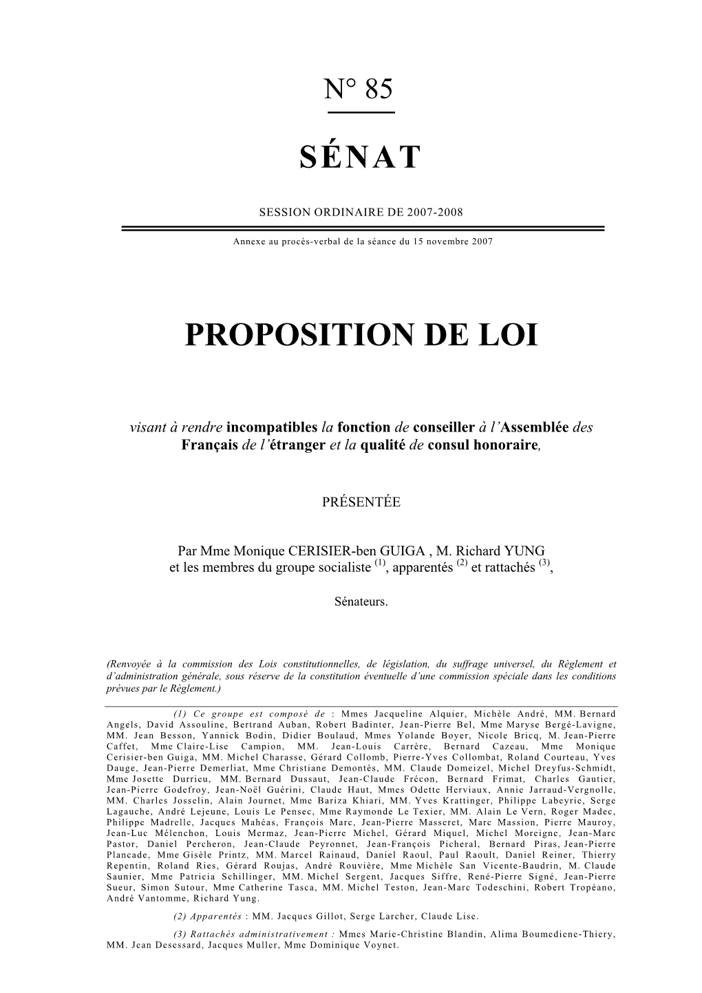 Sénat Proposition De