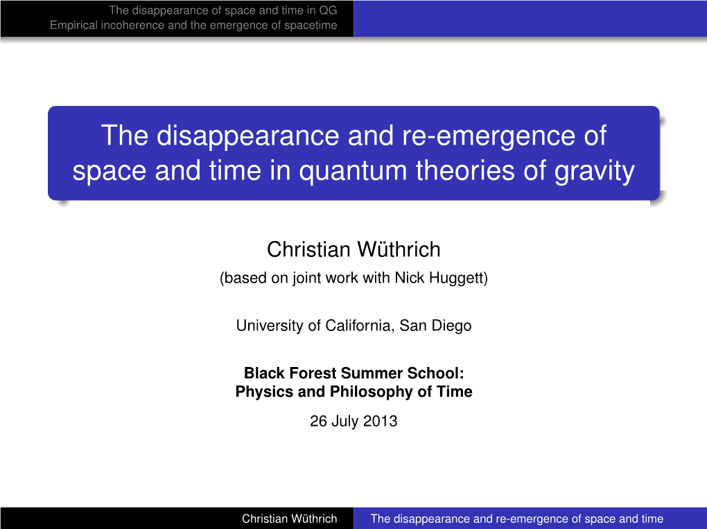 The Disappearance and Re-Emergence of Space and Time in Quantum Theories of Gravity