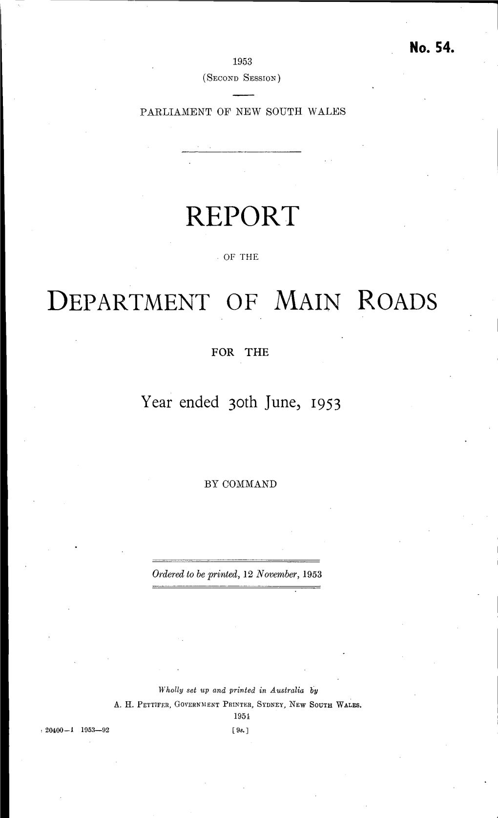 Department of Main Roads New South Wales, 1952-53