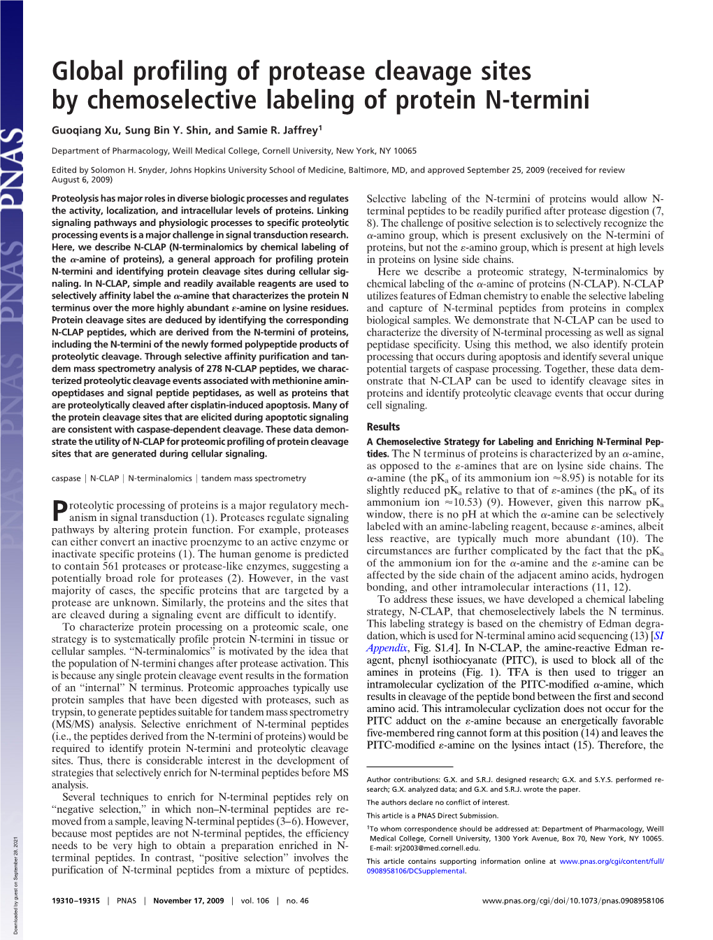 Global Profiling of Protease Cleavage Sites by Chemoselective Labeling of Protein N-Termini