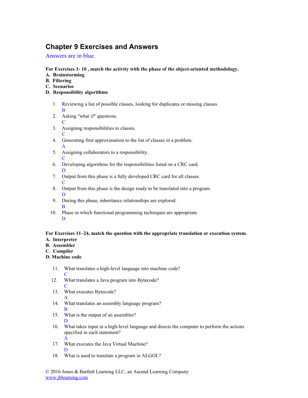 Chapter 9 Exercises and Answers