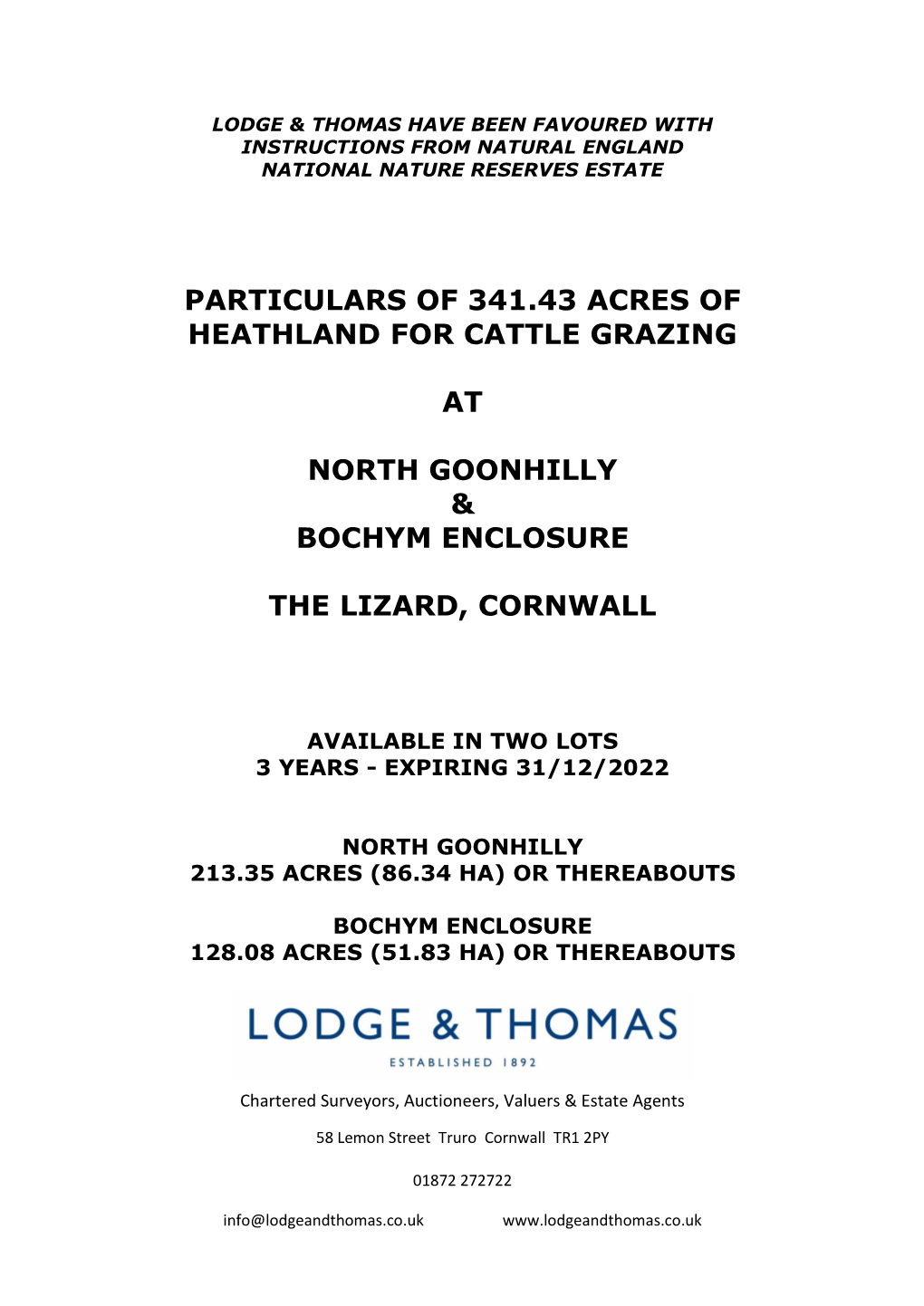 Particulars of 341.43 Acres of Heathland for Cattle Grazing