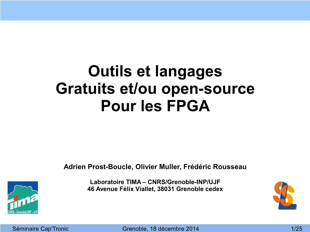 Outils Et Langages Gratuits Et/Ou Open-Source Pour Les FPGA