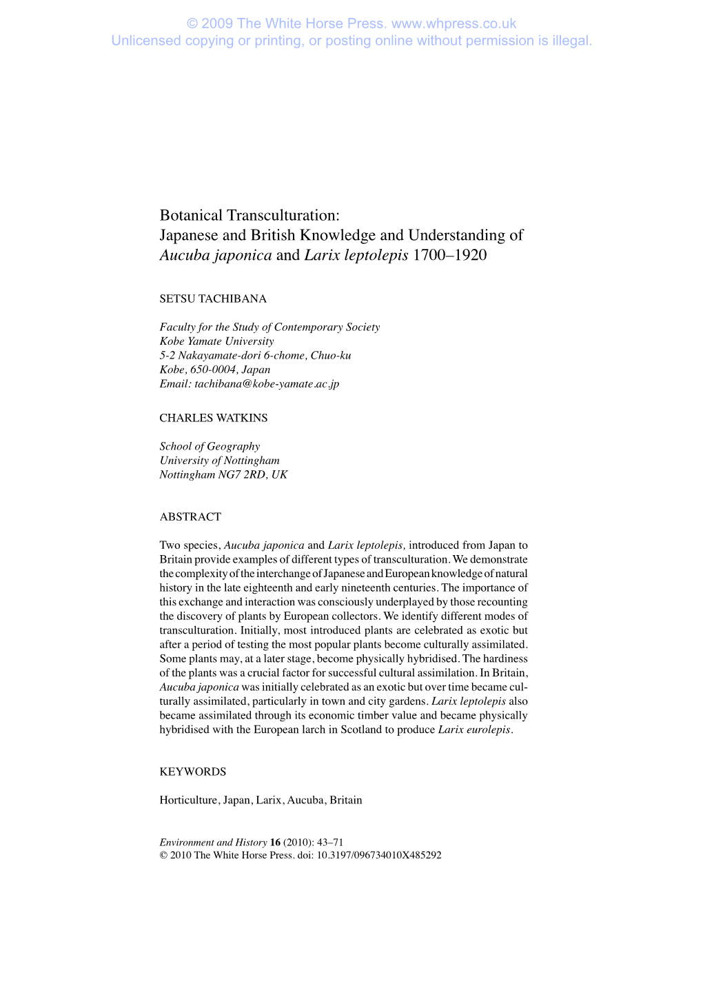 Japanese and British Knowledge and Understanding of Aucuba Japonica and Larix Leptolepis 1700–1920