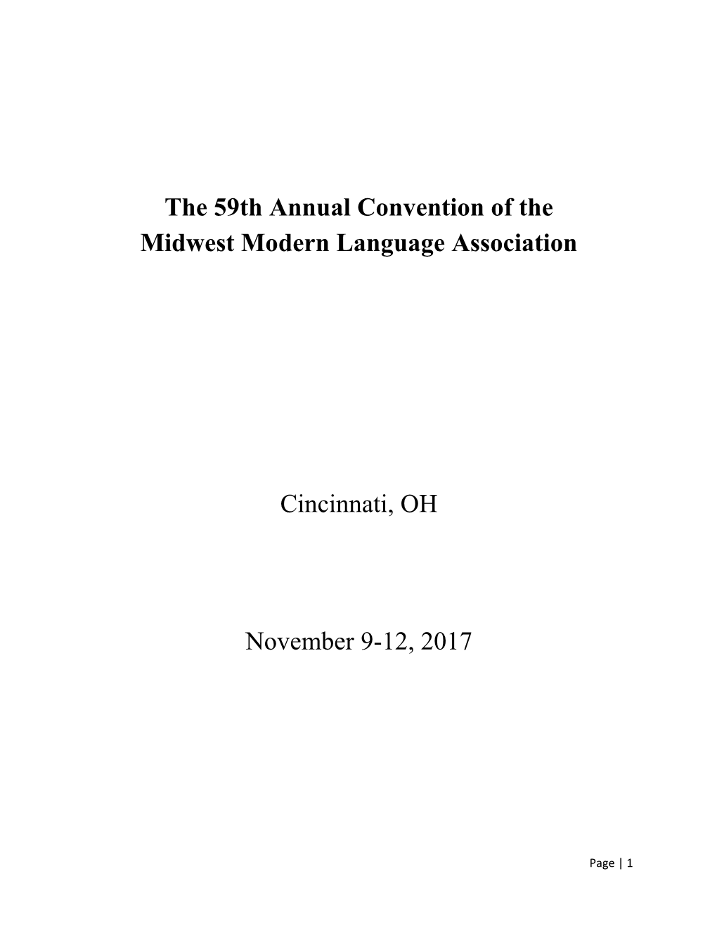 The 59Th Annual Convention of the Midwest Modern Language Association