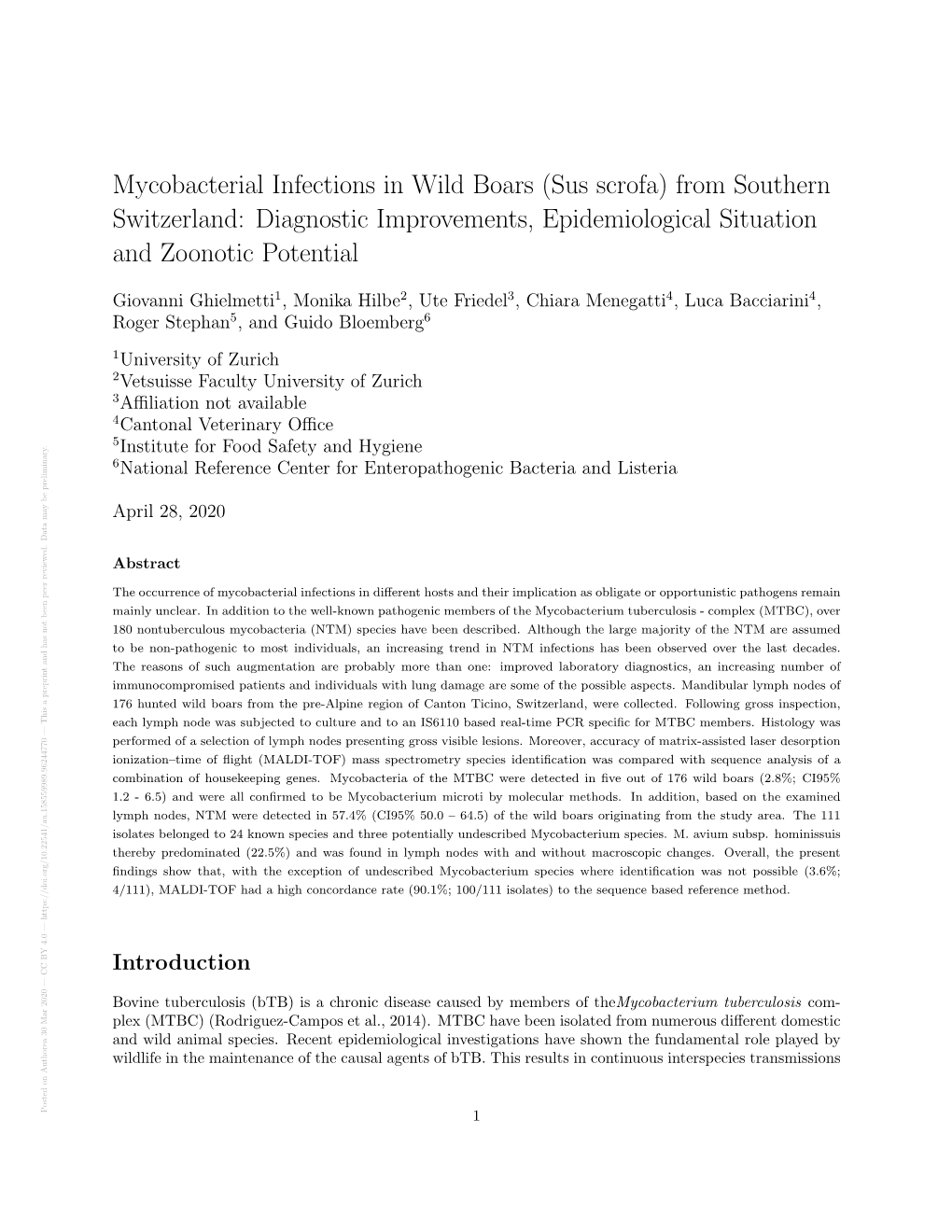 Mycobacterial Infections in Wild Boars