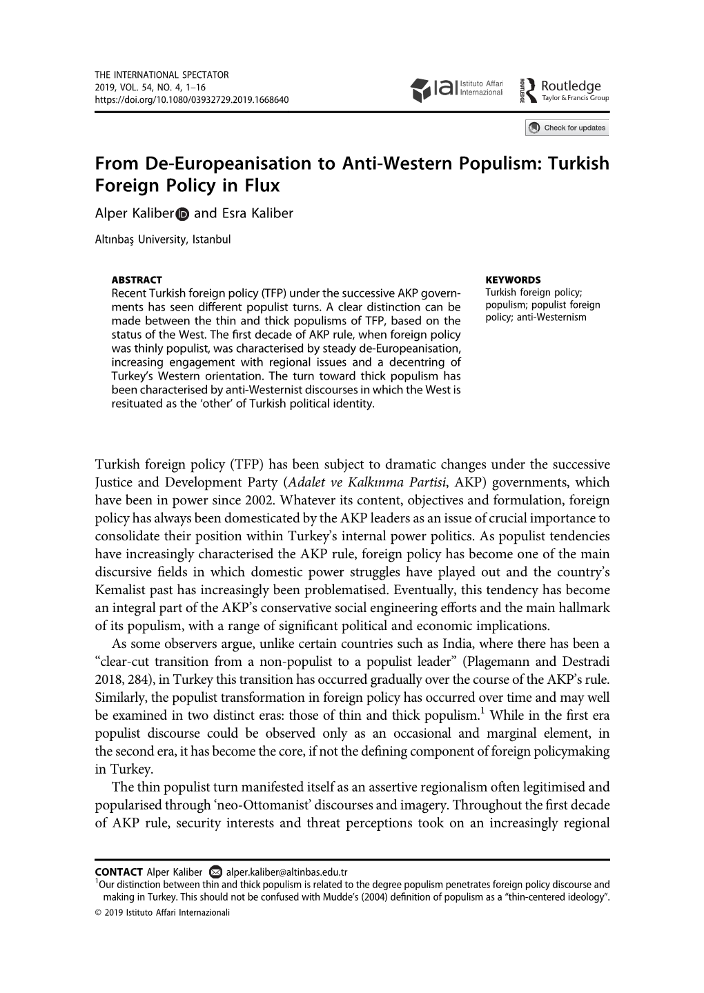 Turkish Foreign Policy in Flux Alper Kaliber and Esra Kaliber
