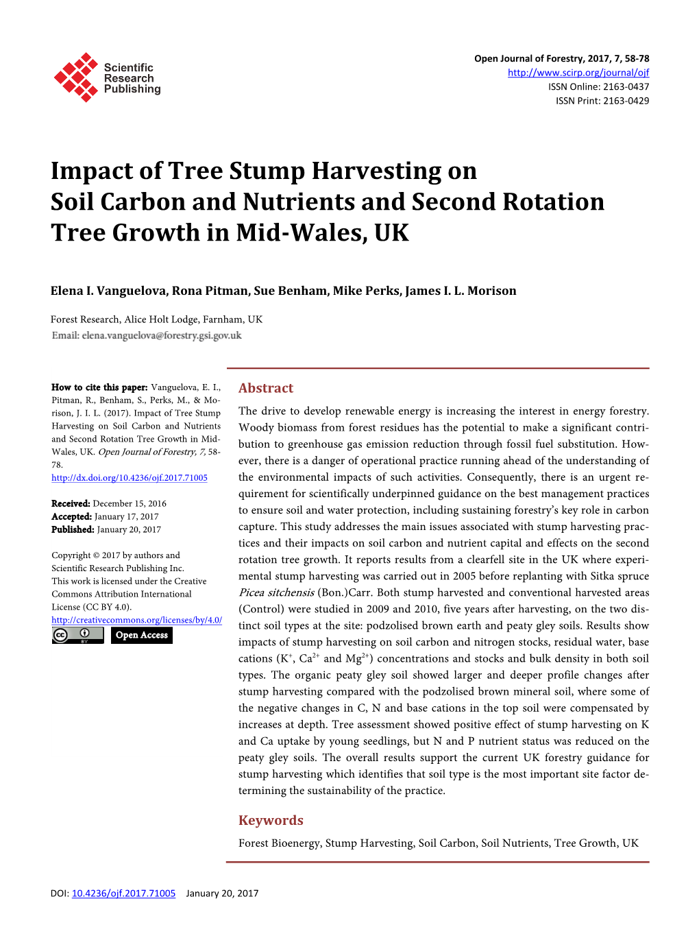 Impact of Tree Stump Harvesting on Soil Carbon and Nutrients and Second Rotation Tree Growth in Mid-Wales, UK