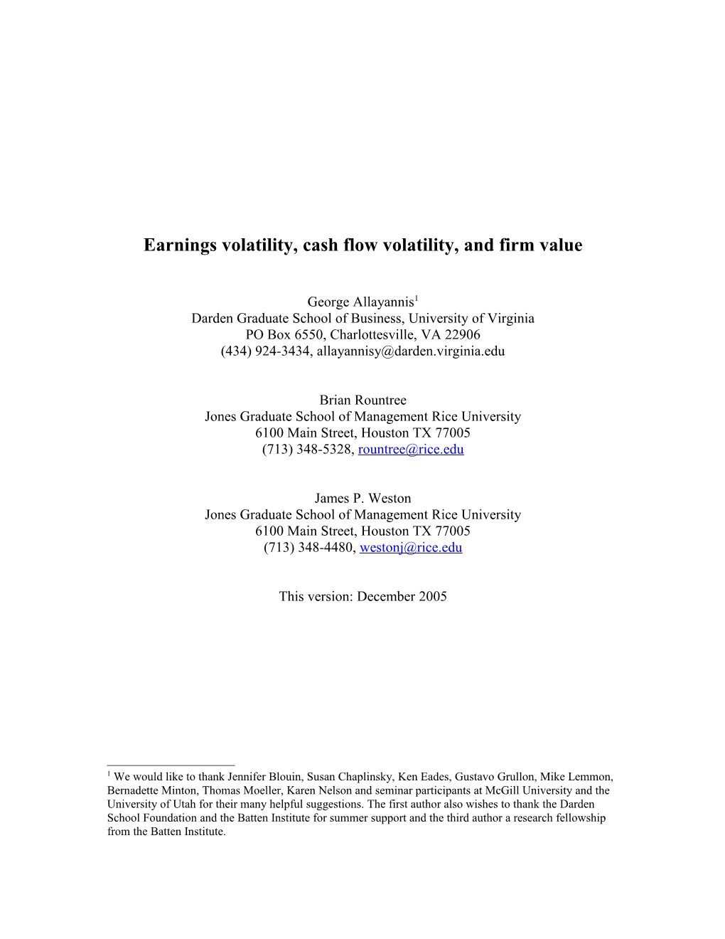 Earnings Volatility, Cash Flow Volatility, And Firm Value