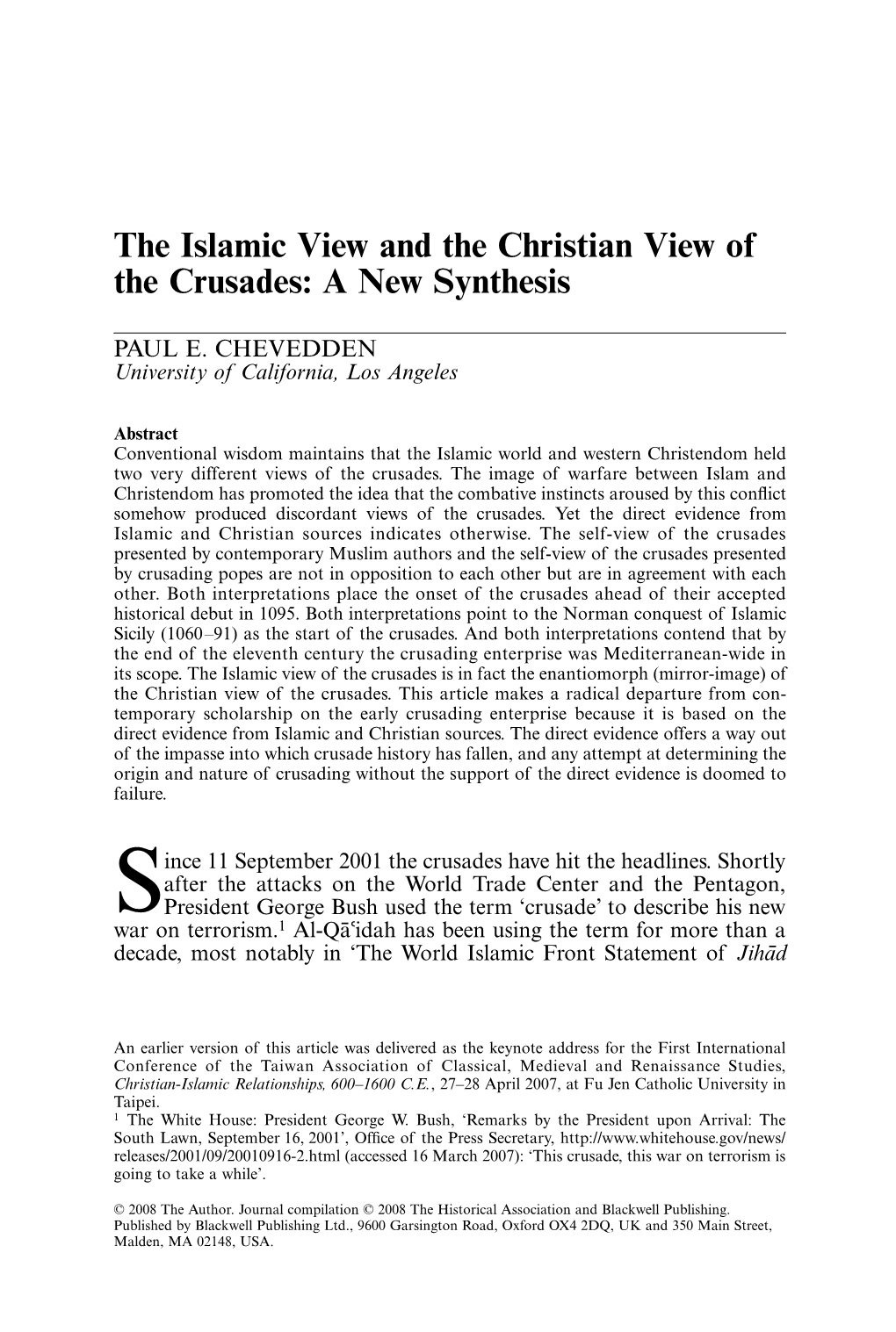 The Islamic View and the Christian View of the Crusades