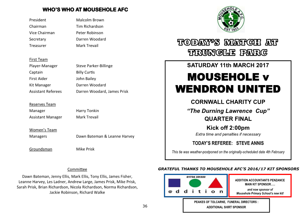 MOUSEHOLE V WENDRON UNITED