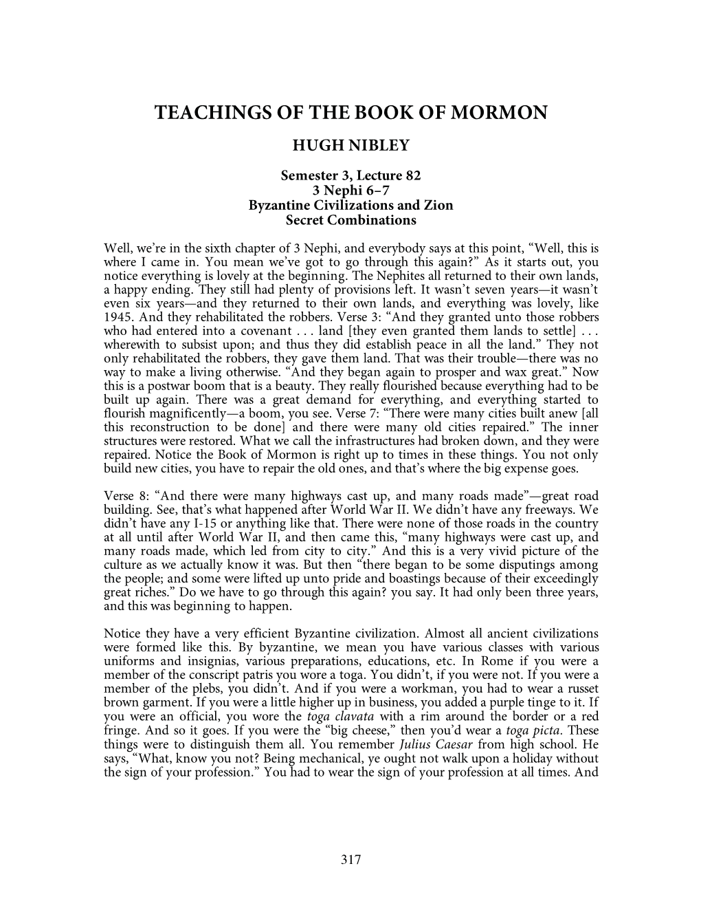 Teachings of the Book of Mormon Hugh Nibley