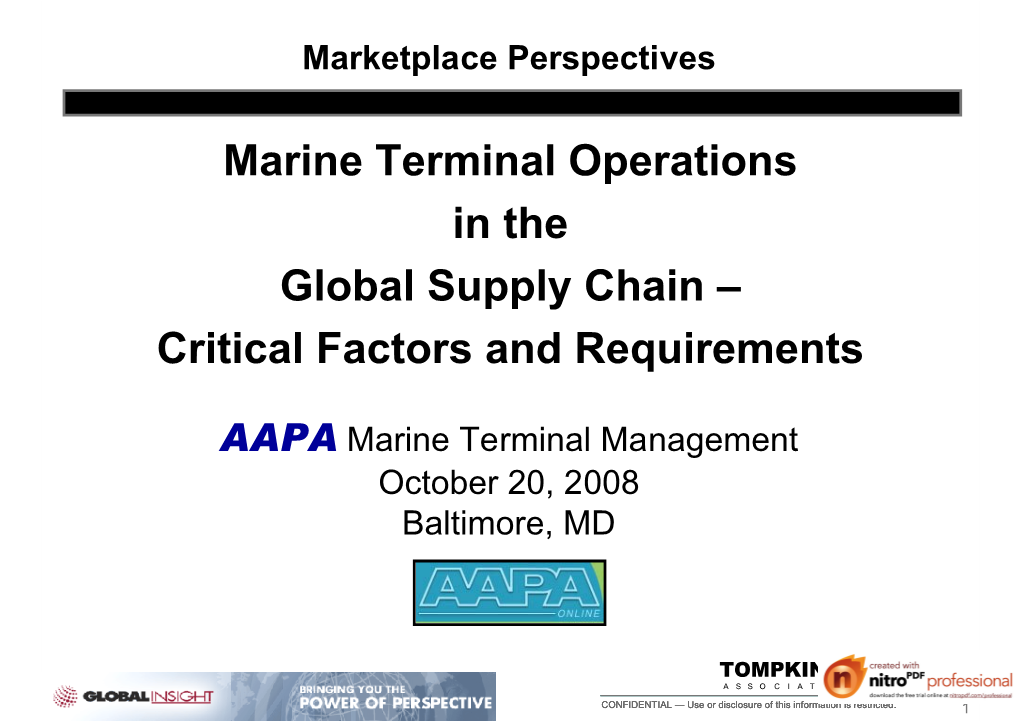 Marine Terminal Operations in the Global Supply Chain – Critical Factors and Requirements