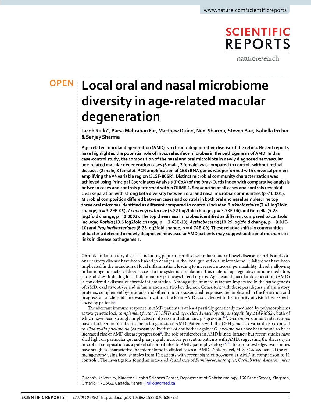 Local Oral and Nasal Microbiome Diversity in Age-Related Macular