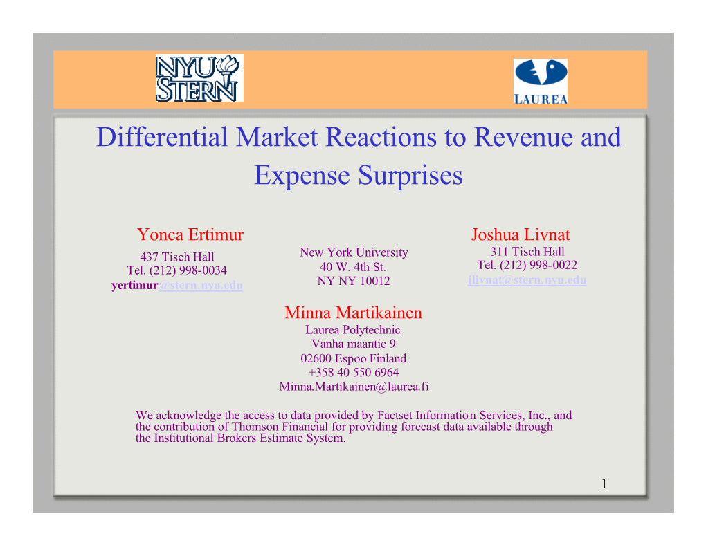 Differential Market Reaction to Revenue and Expense Surprises