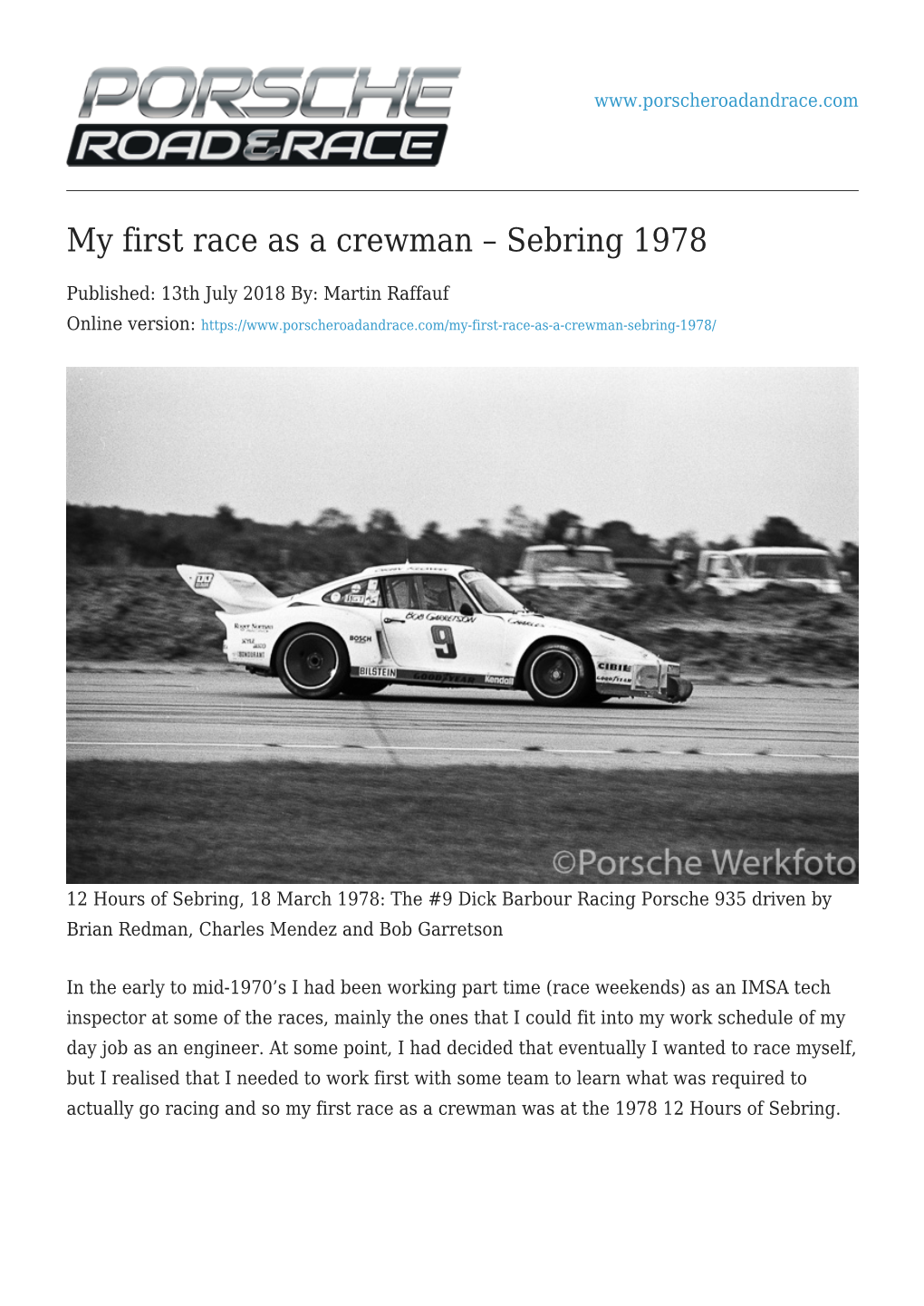 My First Race As a Crewman – Sebring 1978