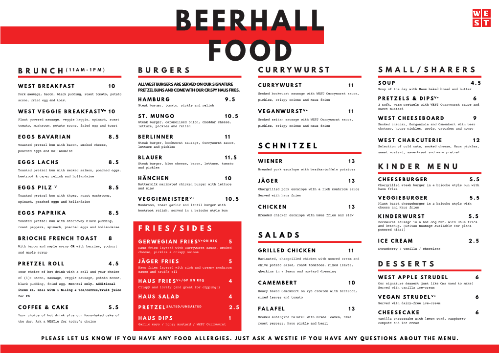 Beerhall Food Brunch(11Am-1Pm) Burgers Currywurst Small/Sharers