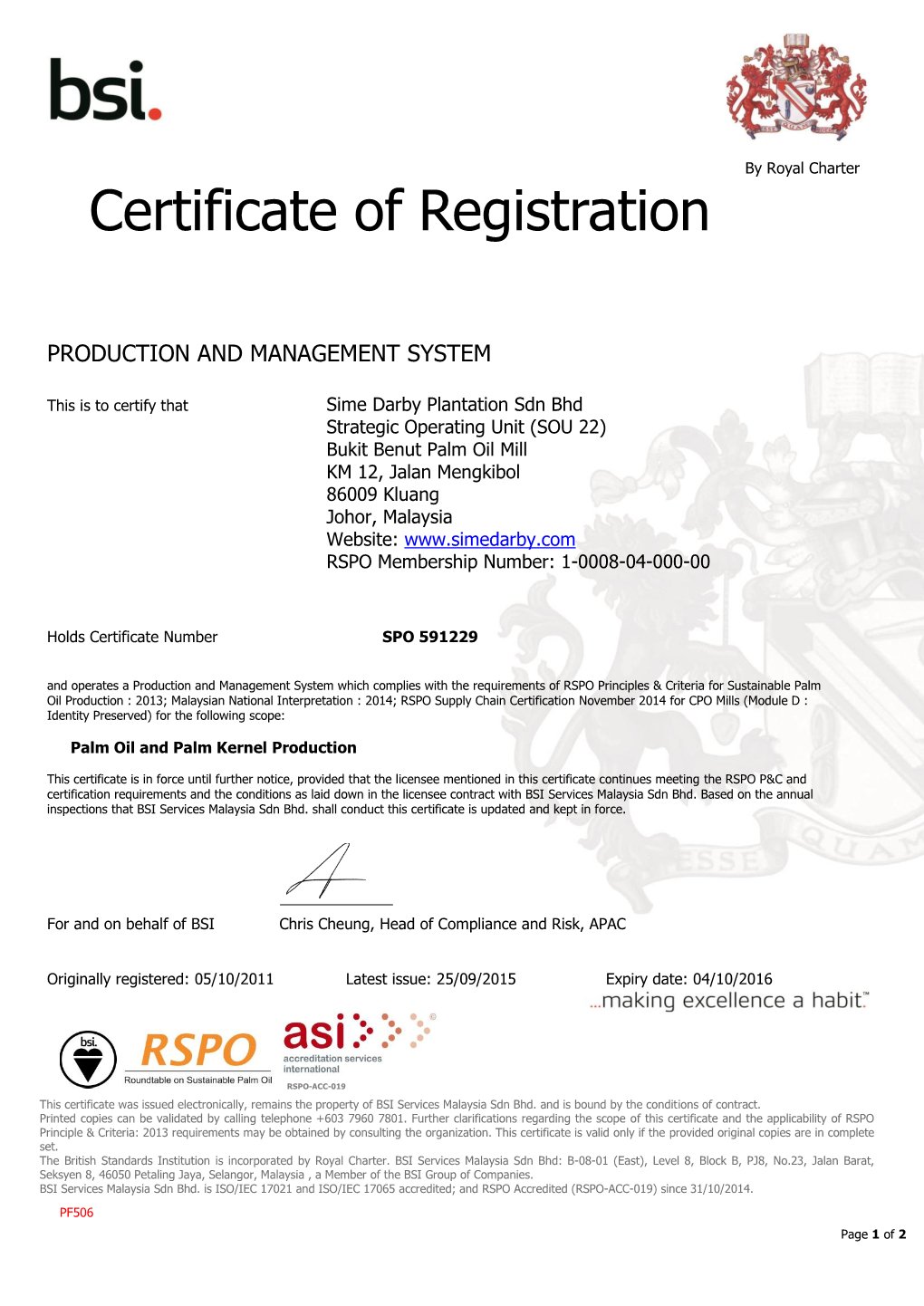 RSPO PC Certificate Template Under Malaysia