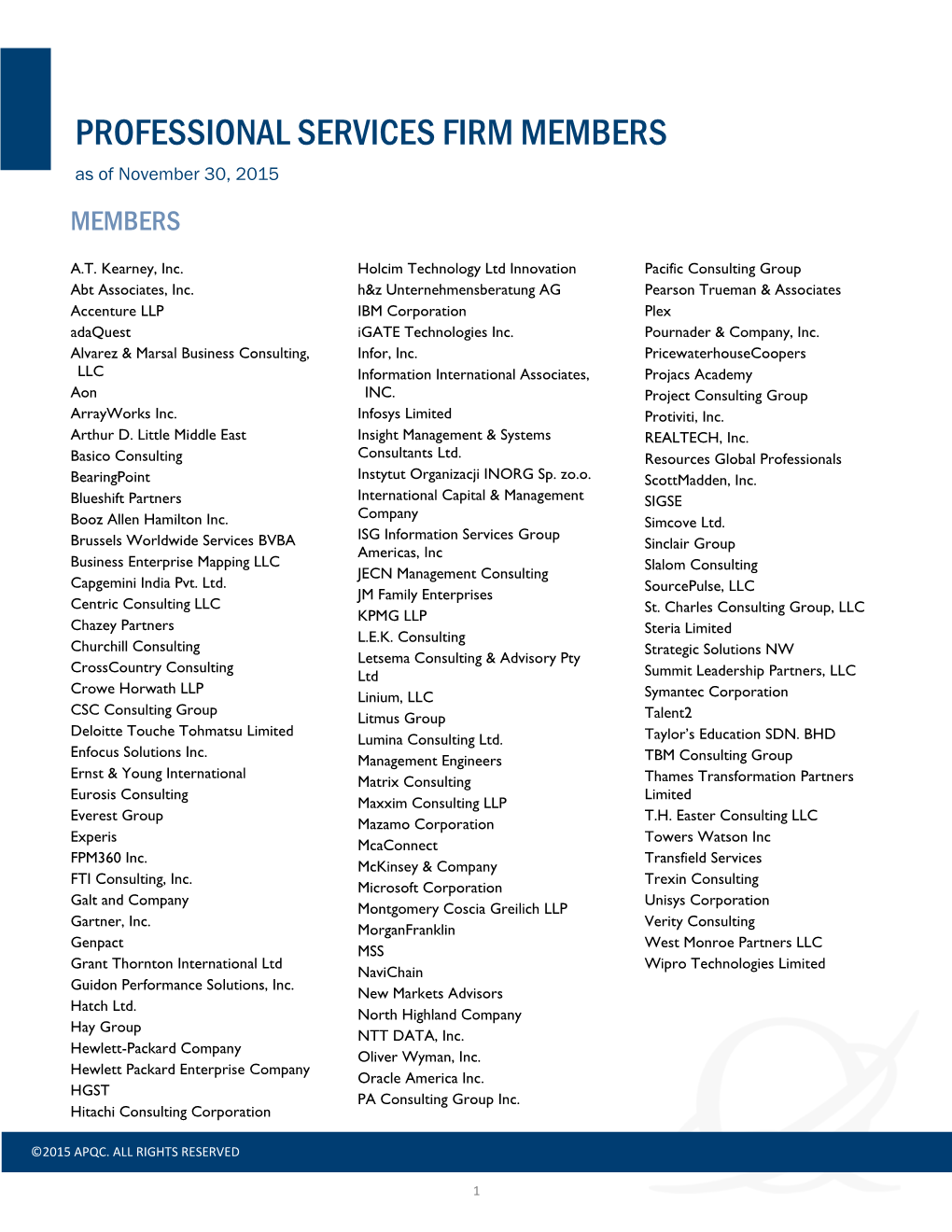 PROFESSIONAL SERVICES FIRM MEMBERS As of November 30, 2015 MEMBERS