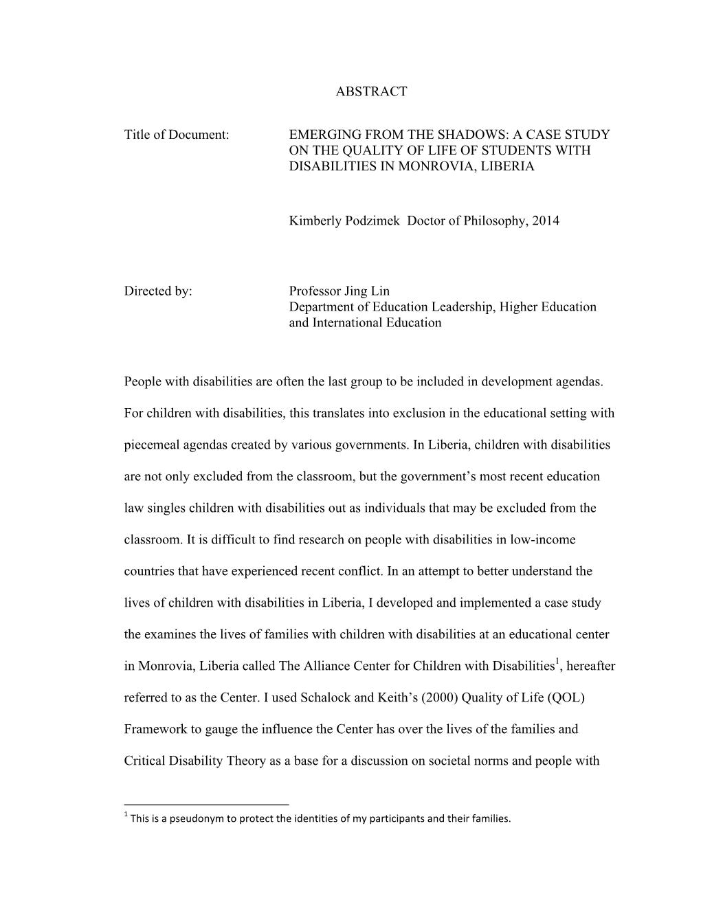 Emerging from the Shadows: a Case Study on the Quality of Life of Students with Disabilities in Monrovia, Liberia