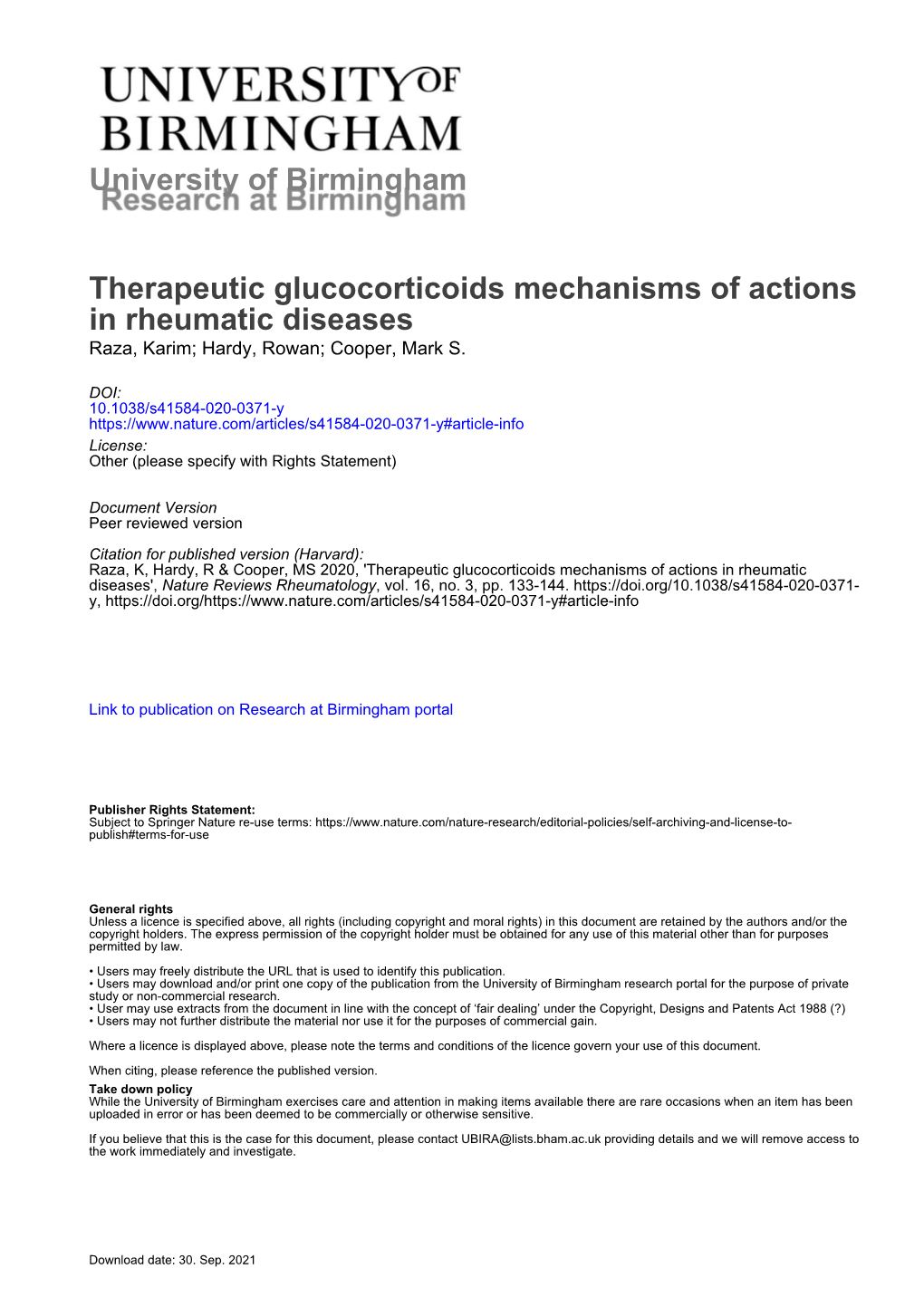 University of Birmingham Therapeutic Glucocorticoids