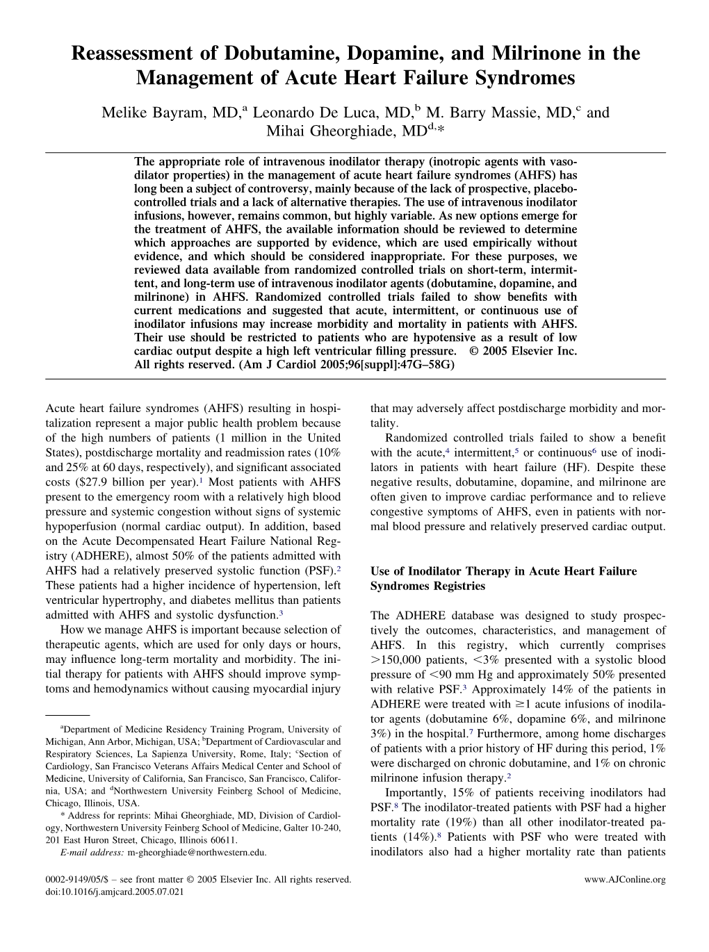 Reassessment of Dobutamine, Dopamine, and Milrinone in the Management of Acute Heart Failure Syndromes