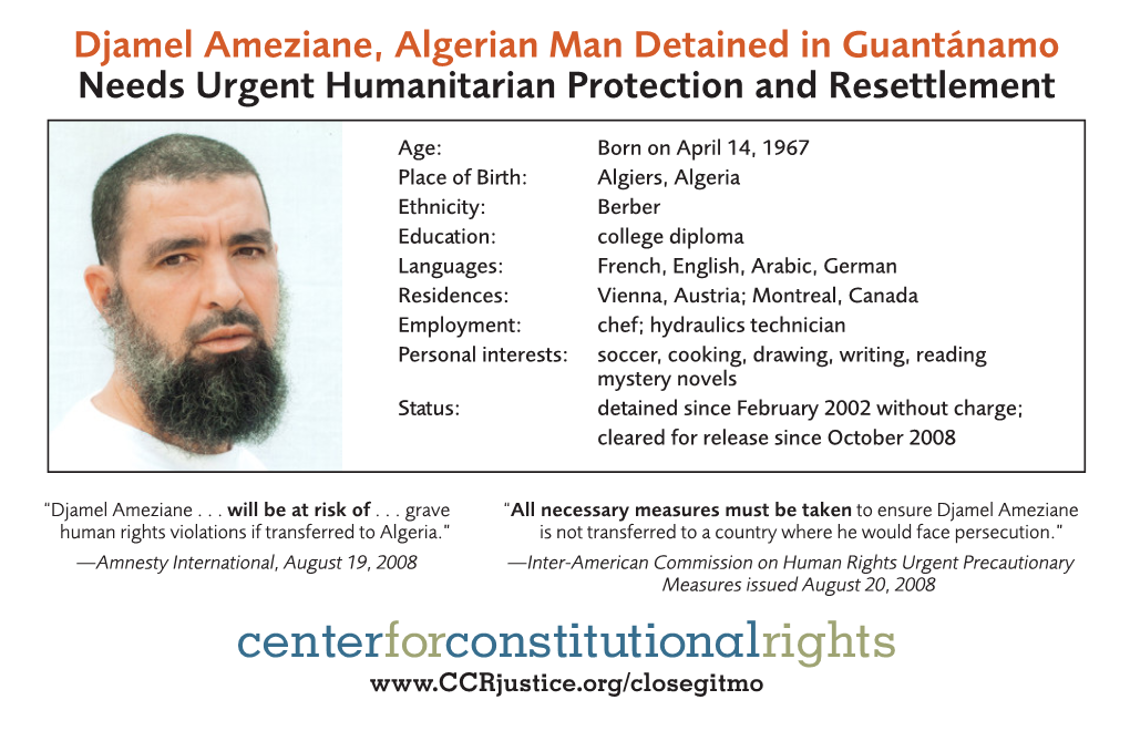 Djamel Ameziane, Algerian Man Detained in Guantánamo Needs Urgent Humanitarian Protection and Resettlement
