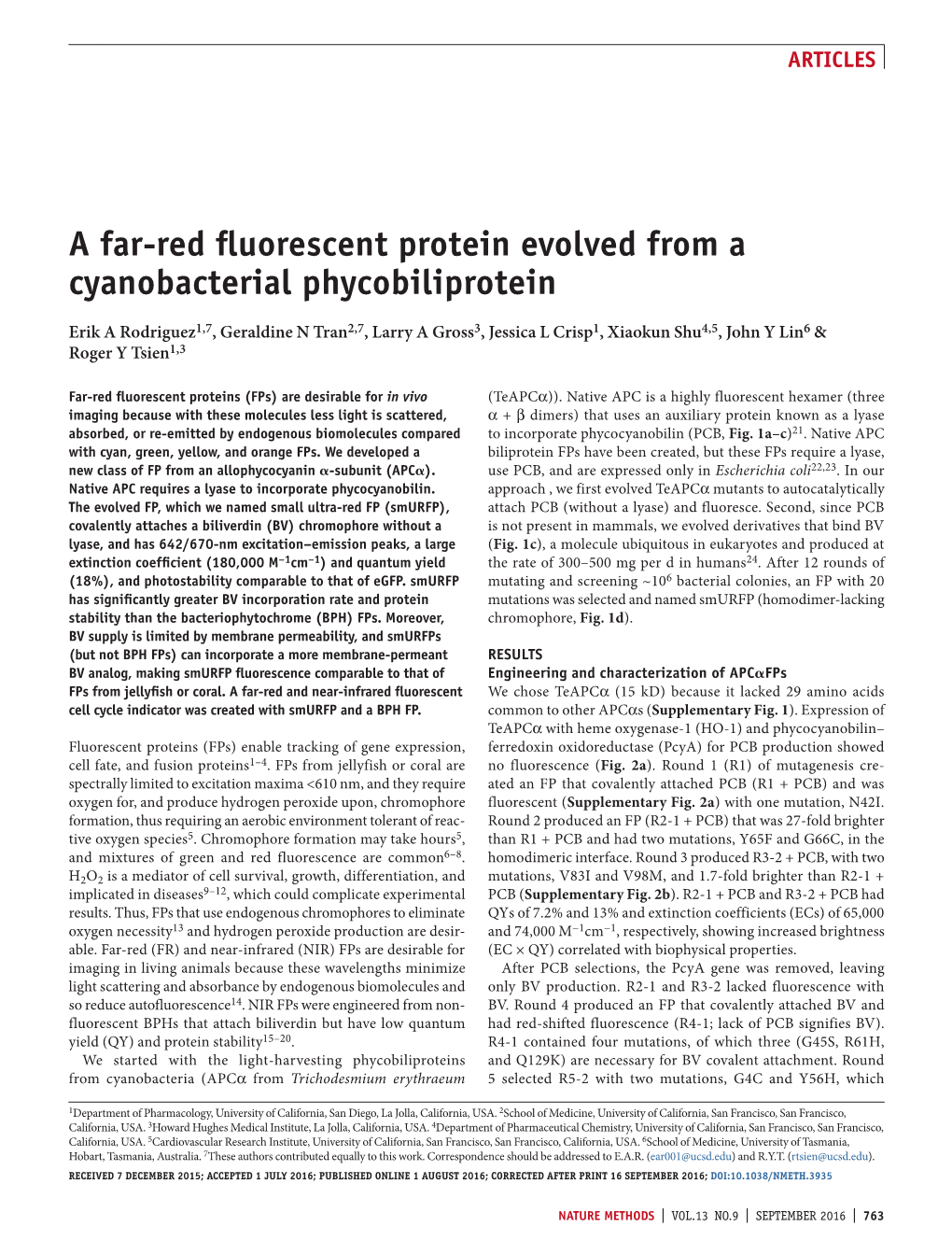 A Far-Red Fluorescent Protein Evolved from a Cyanobacterial Phycobiliprotein