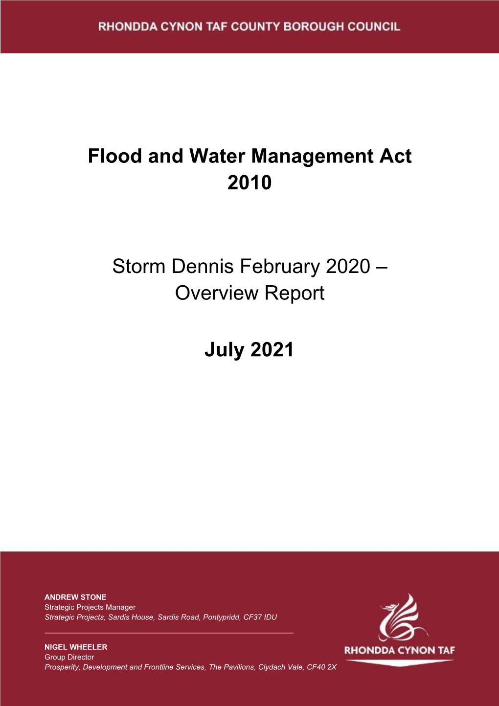Flood and Water Management Act 2010 Storm Dennis February 2020 – Overview Report July 2021