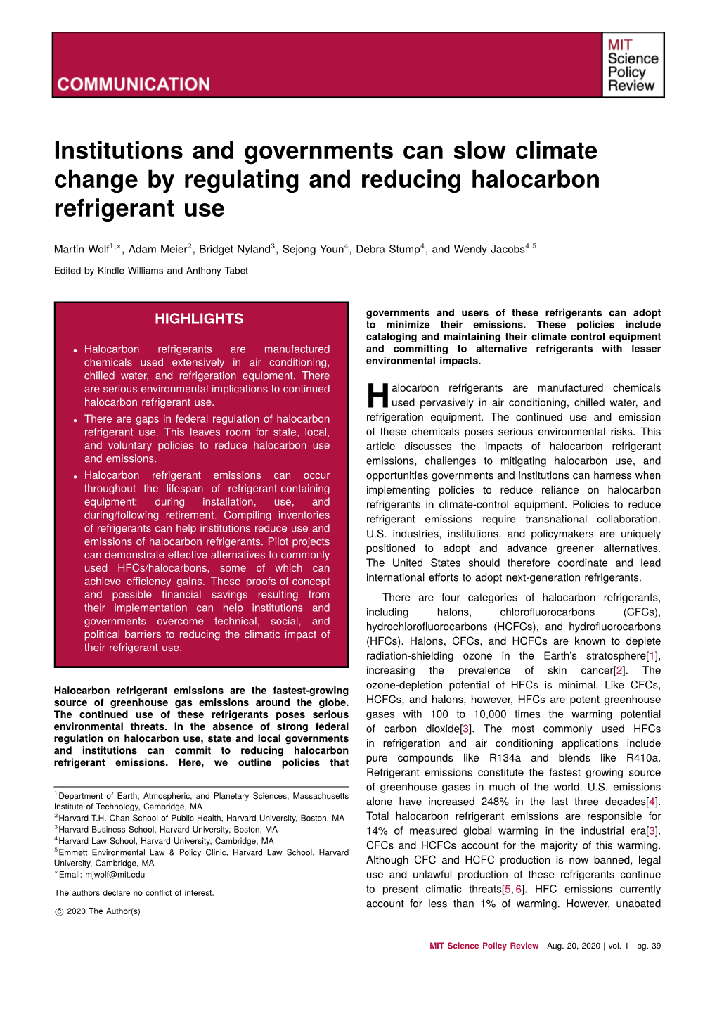 Institutions and Governments Can Slow Climate Change by Regulating and Reducing Halocarbon Refrigerant Use