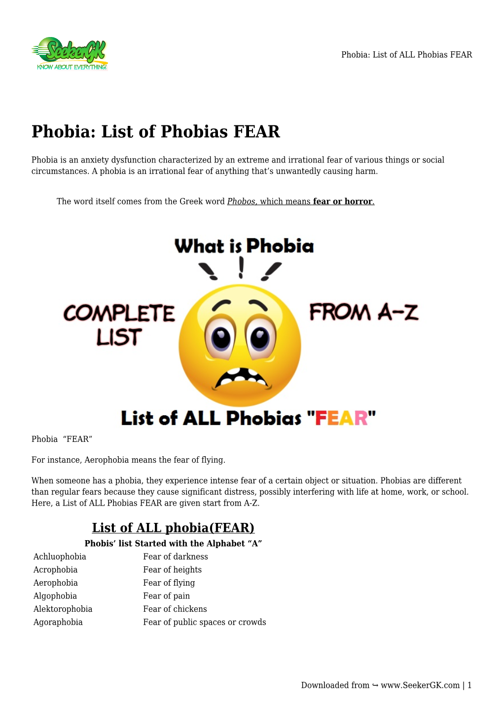 Phobia: List of ALL Phobias FEAR