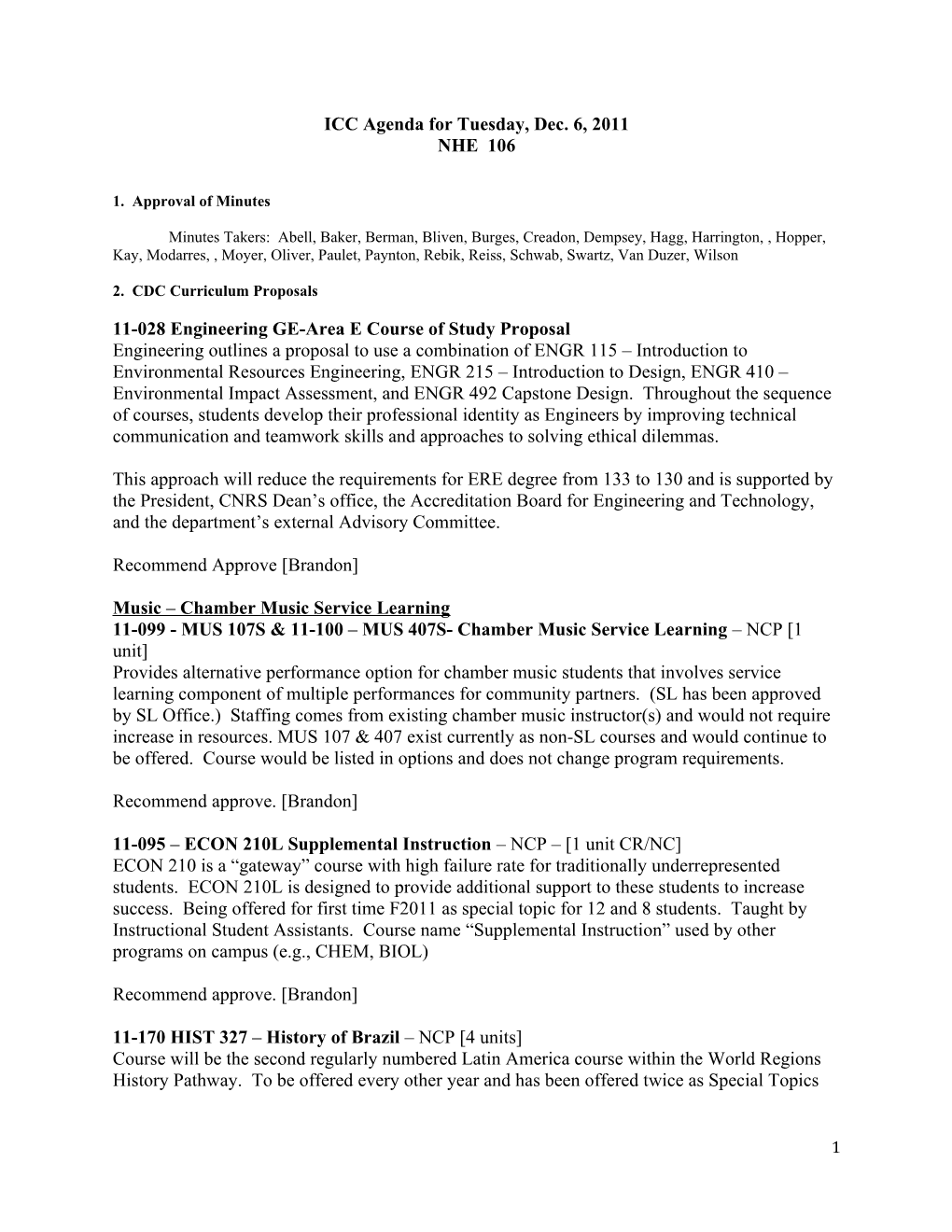 ICC Agenda for Tuesday, Dec. 6, 2011