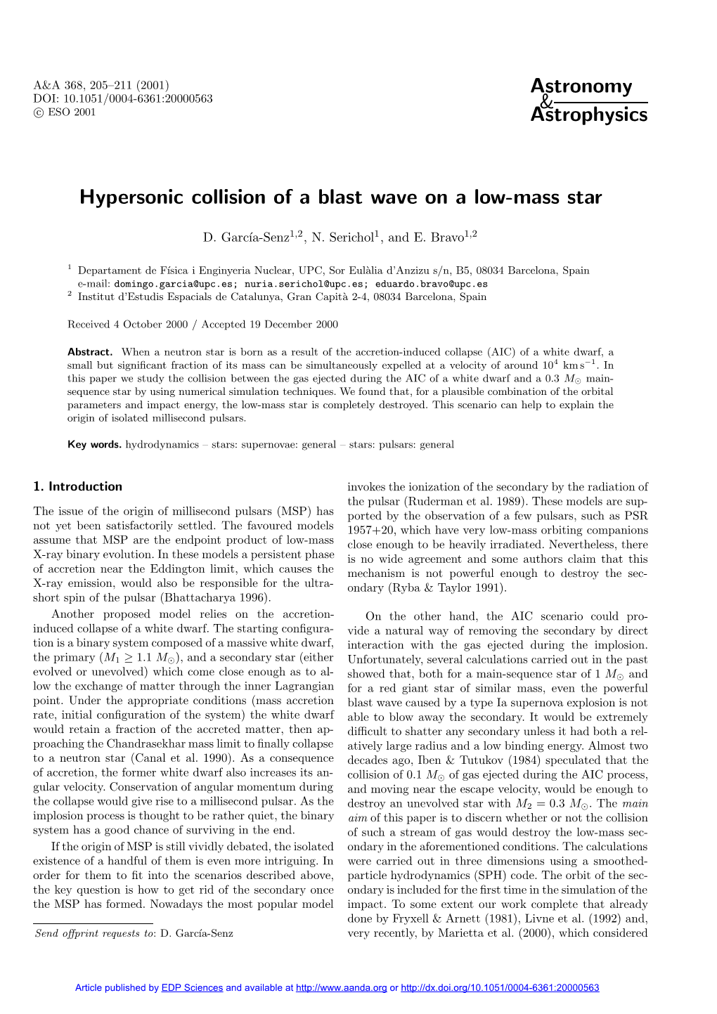 Hypersonic Collision of a Blast Wave on a Low-Mass Star