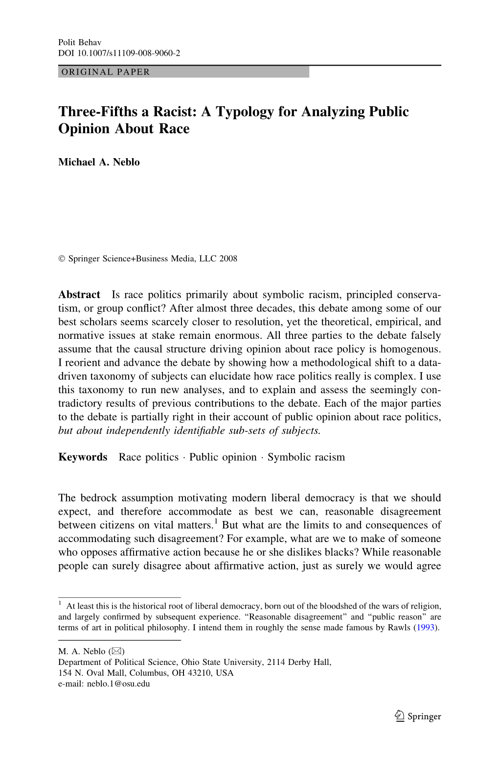 Three-Fifths a Racist: a Typology for Analyzing Public Opinion About Race