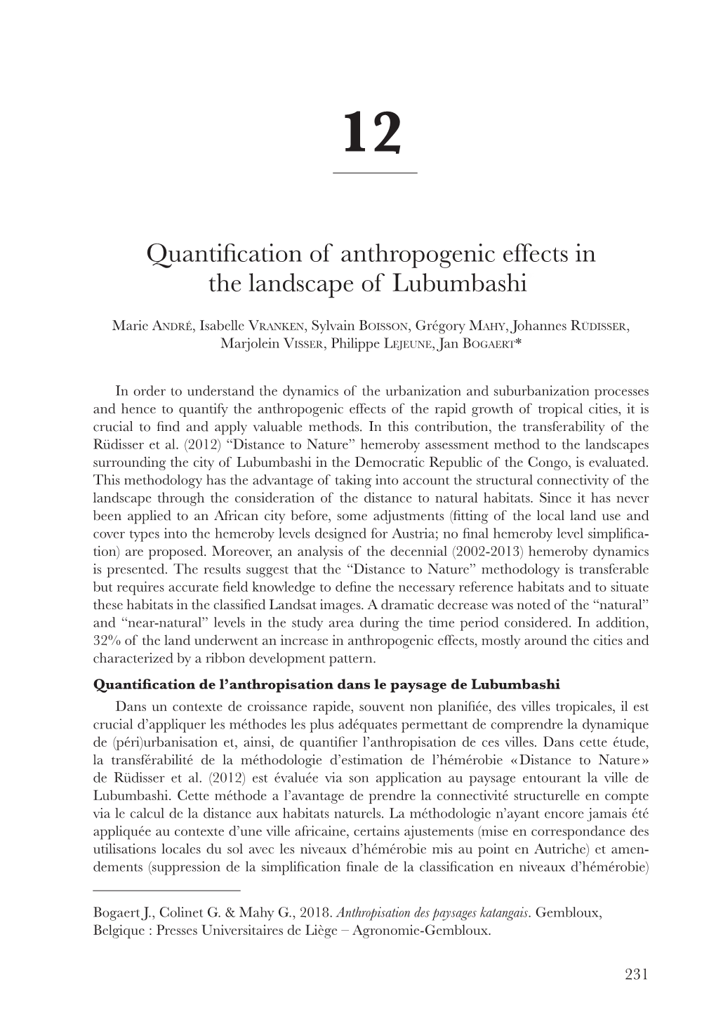 Quantification of Anthropogenic Effects in the Landscape of Lubumbashi*