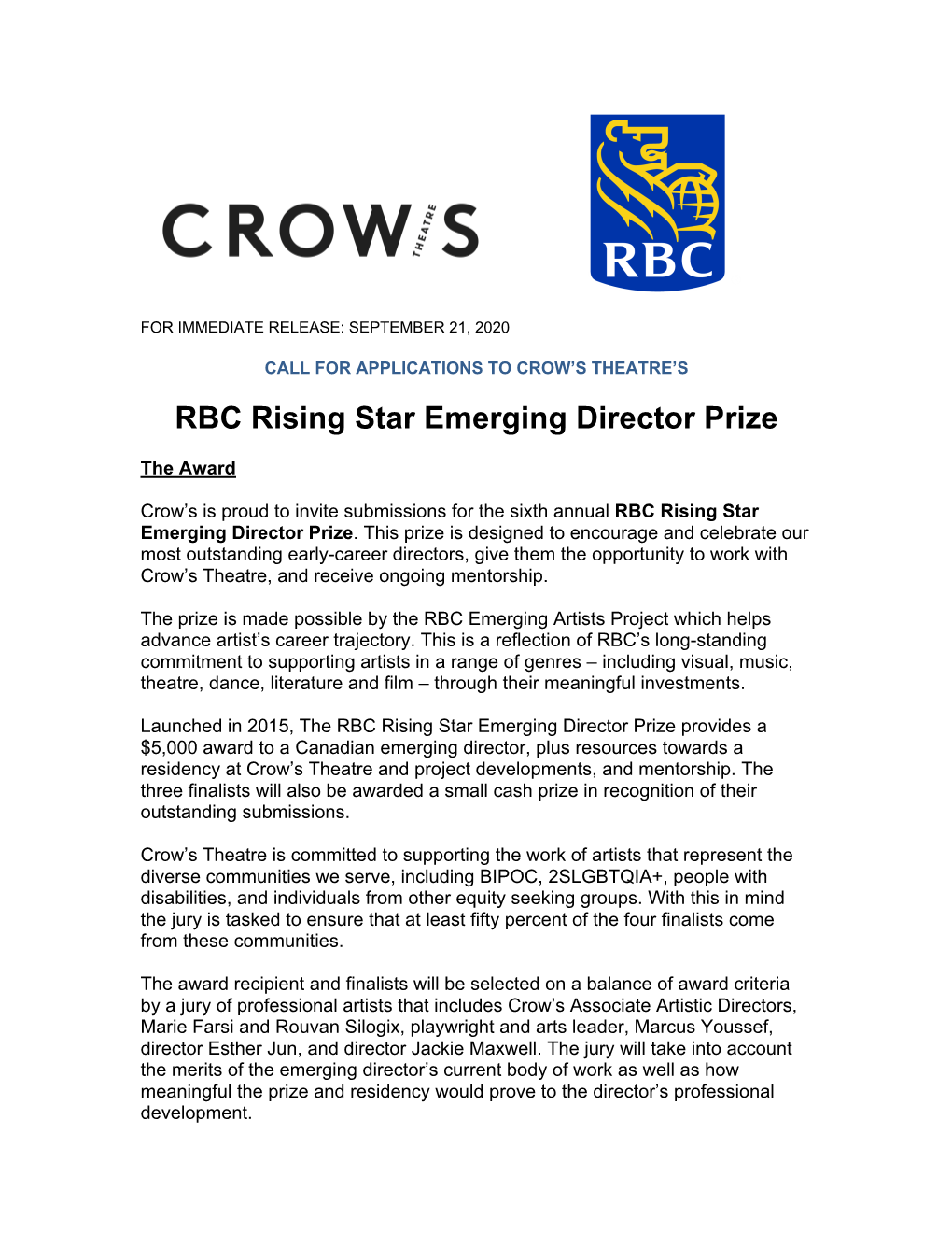 RBC Rising Star Emerging Director Prize