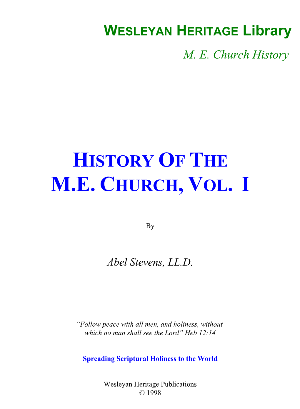History of the M.E. Church, Vol. I
