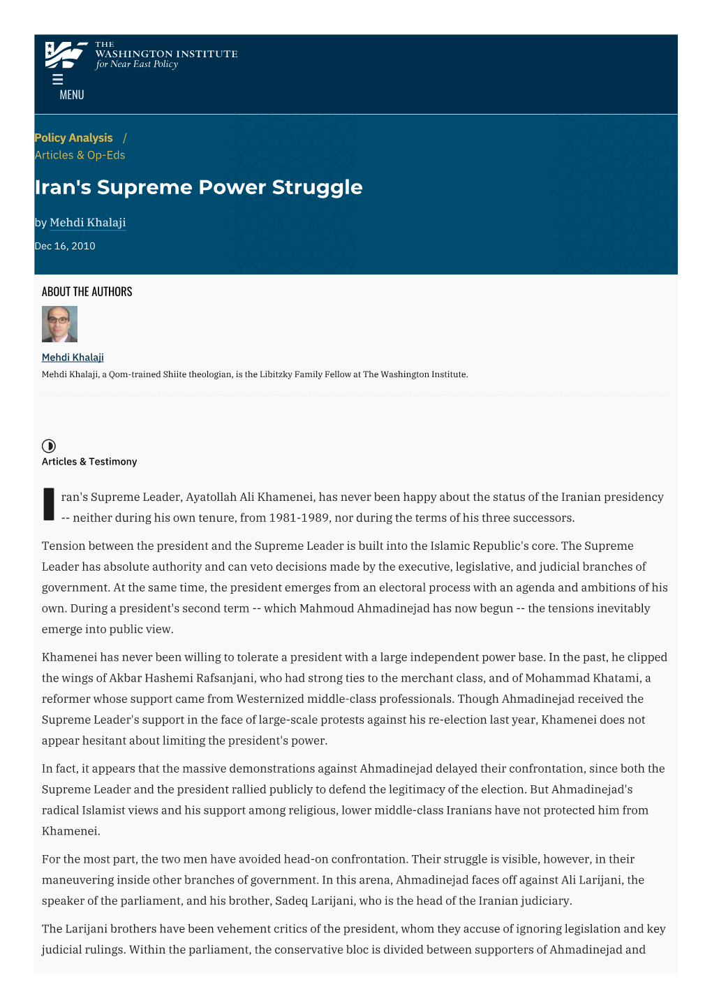 Iran's Supreme Power Struggle | the Washington Institute