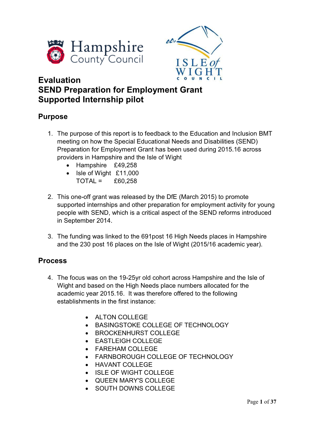 Evaluation SEND Preparation for Employment Grant Supported Internship Pilot