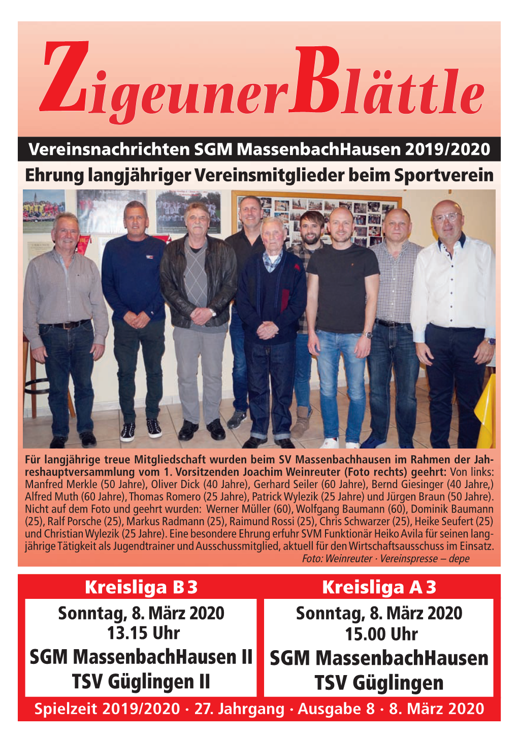 SGM Massenbachhausen 2019/2020 Ehrung Langjähriger Vereinsmitglieder Beim Sportverein