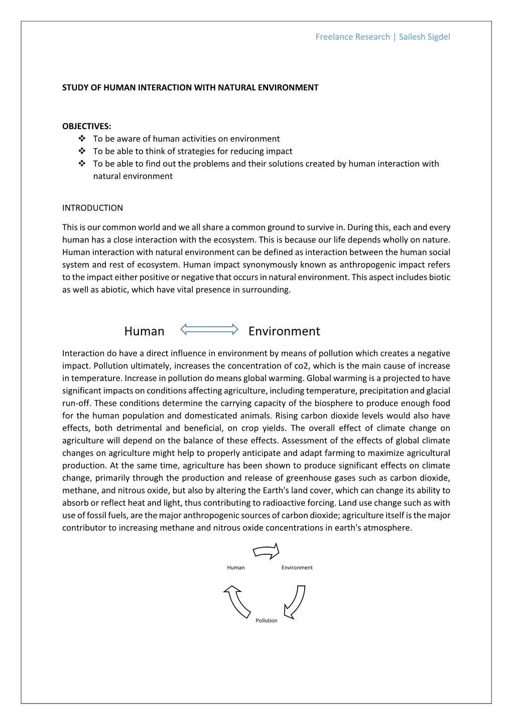 Study of Human Interaction with Natural Environment