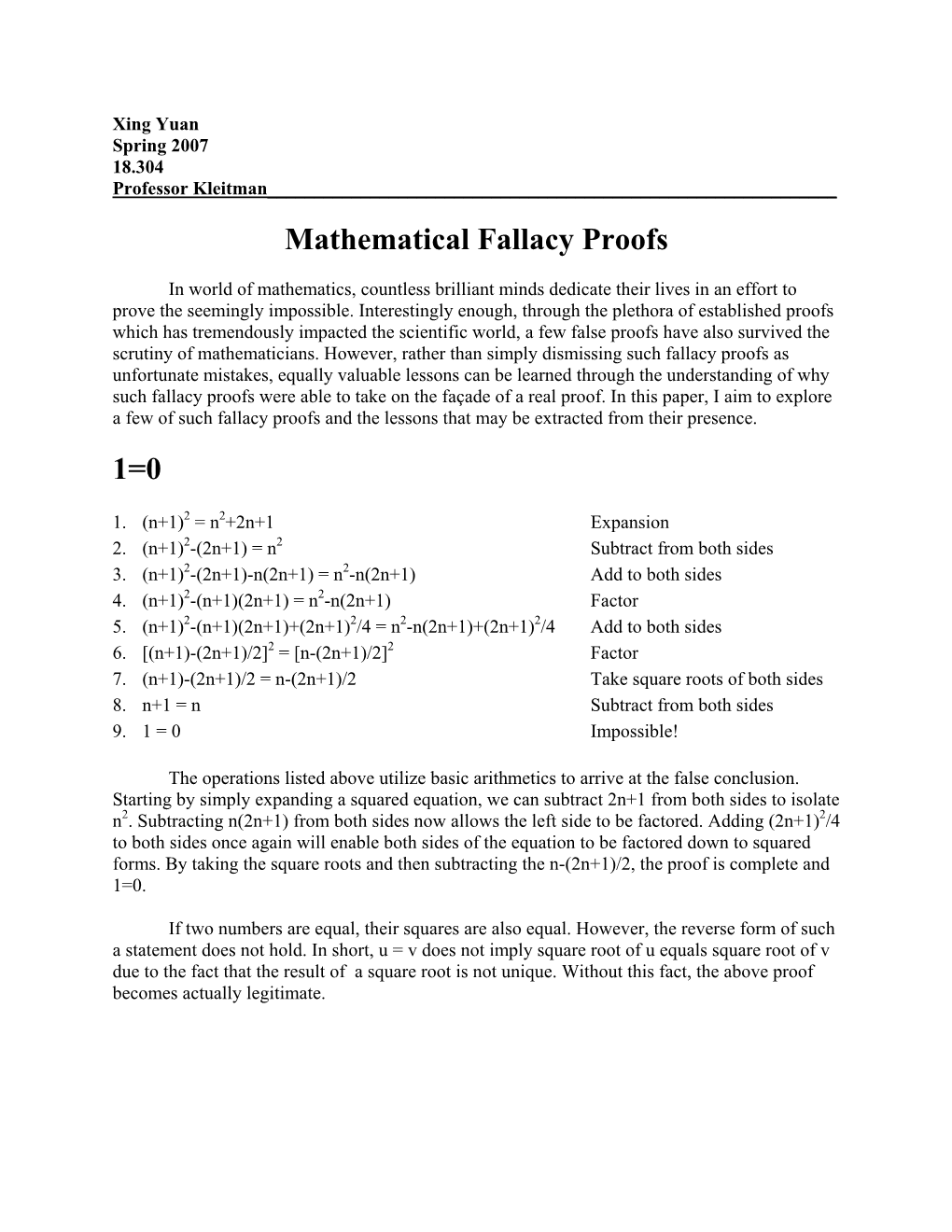 Mathematical Fallacy Proofs