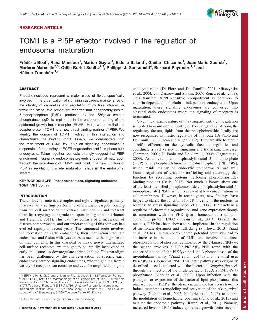 TOM1 Is a PI5P Effector Involved in the Regulation of Endosomal Maturation