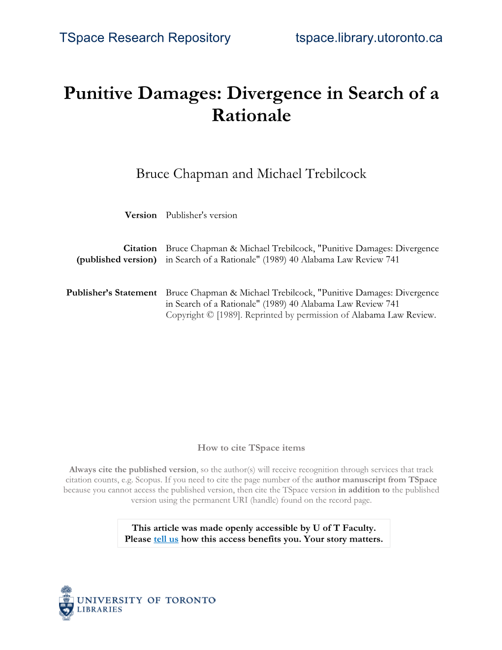 Punitive Damages: Divergence in Search of a Rationale
