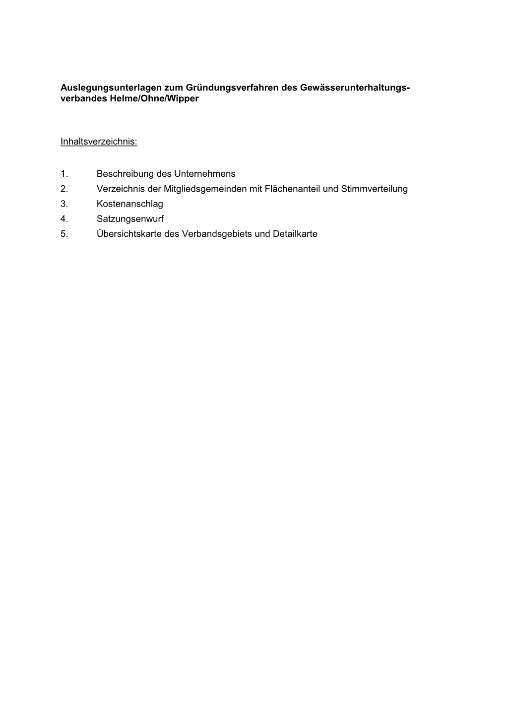 Verbandes Helme/Ohne/Wipper Inhaltsverzeichnis