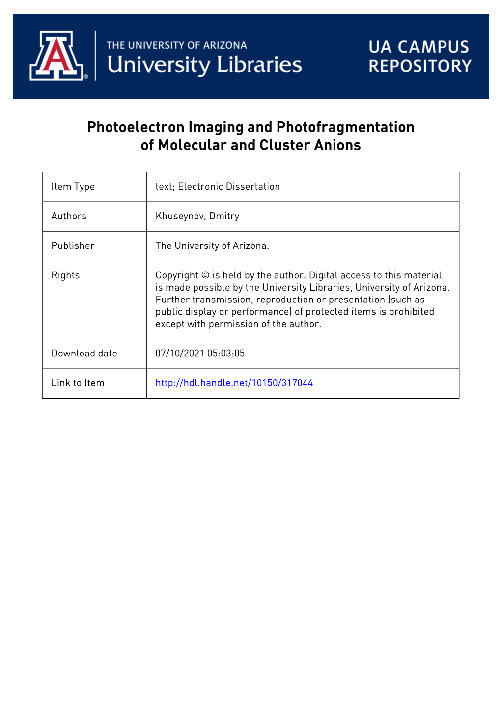 Photoelectron Imaging and Photofragmentation of Molecular and Cluster Anions