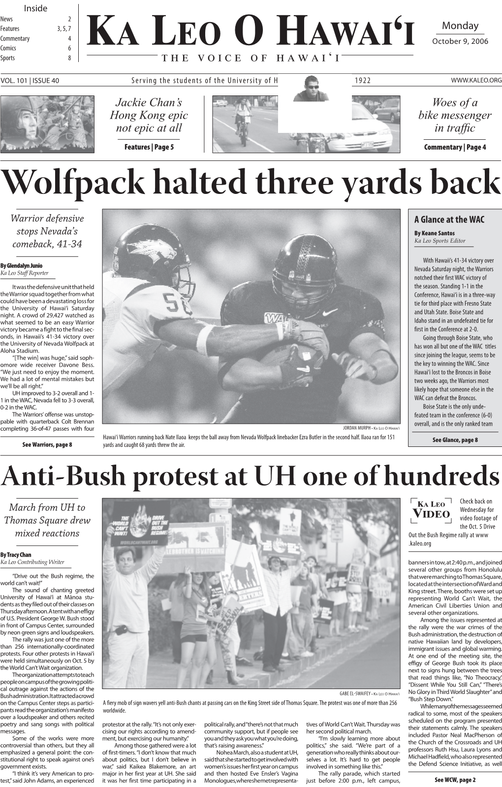 Wolfpack Halted Three Yards Back Warrior Defensive a Glance at the WAC Stops Nevada’S by Keane Santos Comeback, 41-34 Ka Leo Sports Editor