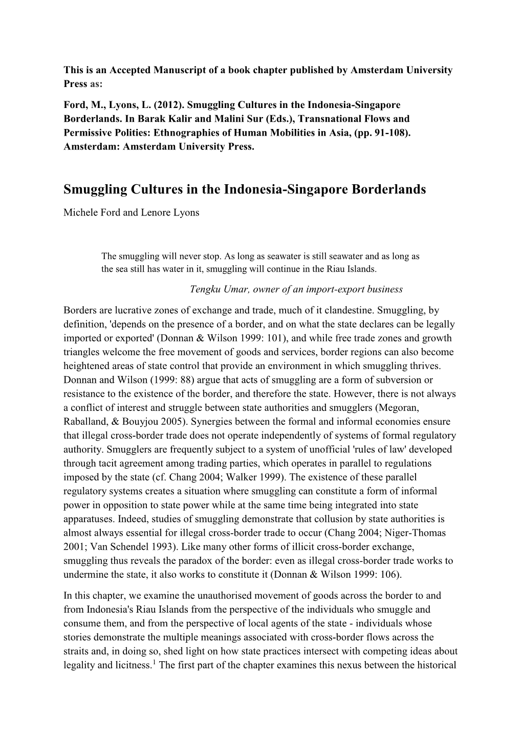 Smuggling Cultures in the Indonesia-Singapore Borderlands