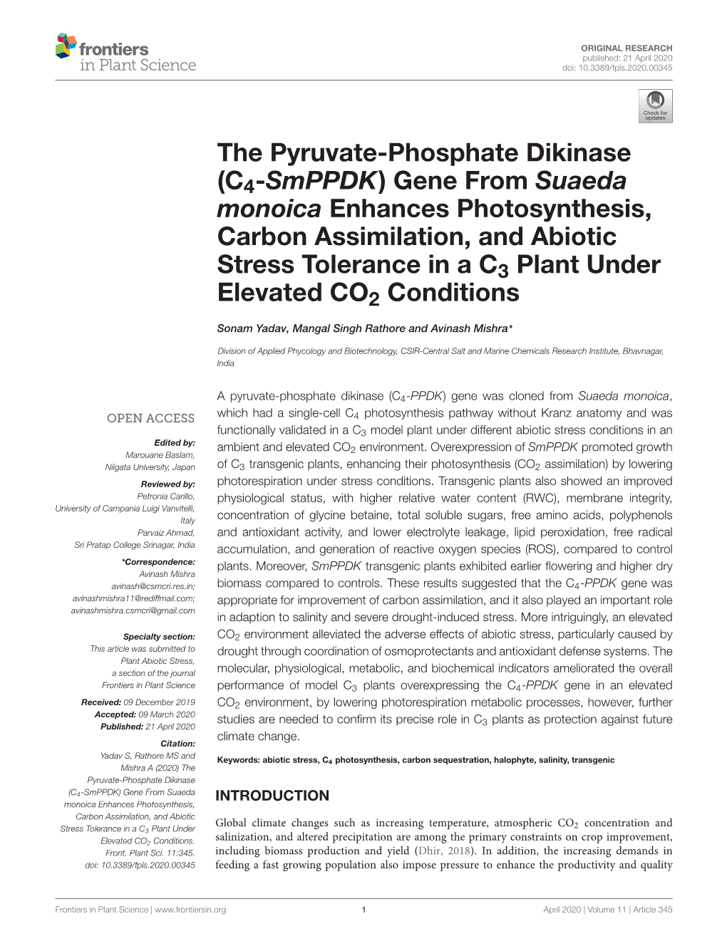 Gene from Suaeda Monoica Enhances Photosynthesis, Carbon Assimilation, and Abiotic Stress Tolerance in a C3 Plant Under Elevated CO2 Conditions