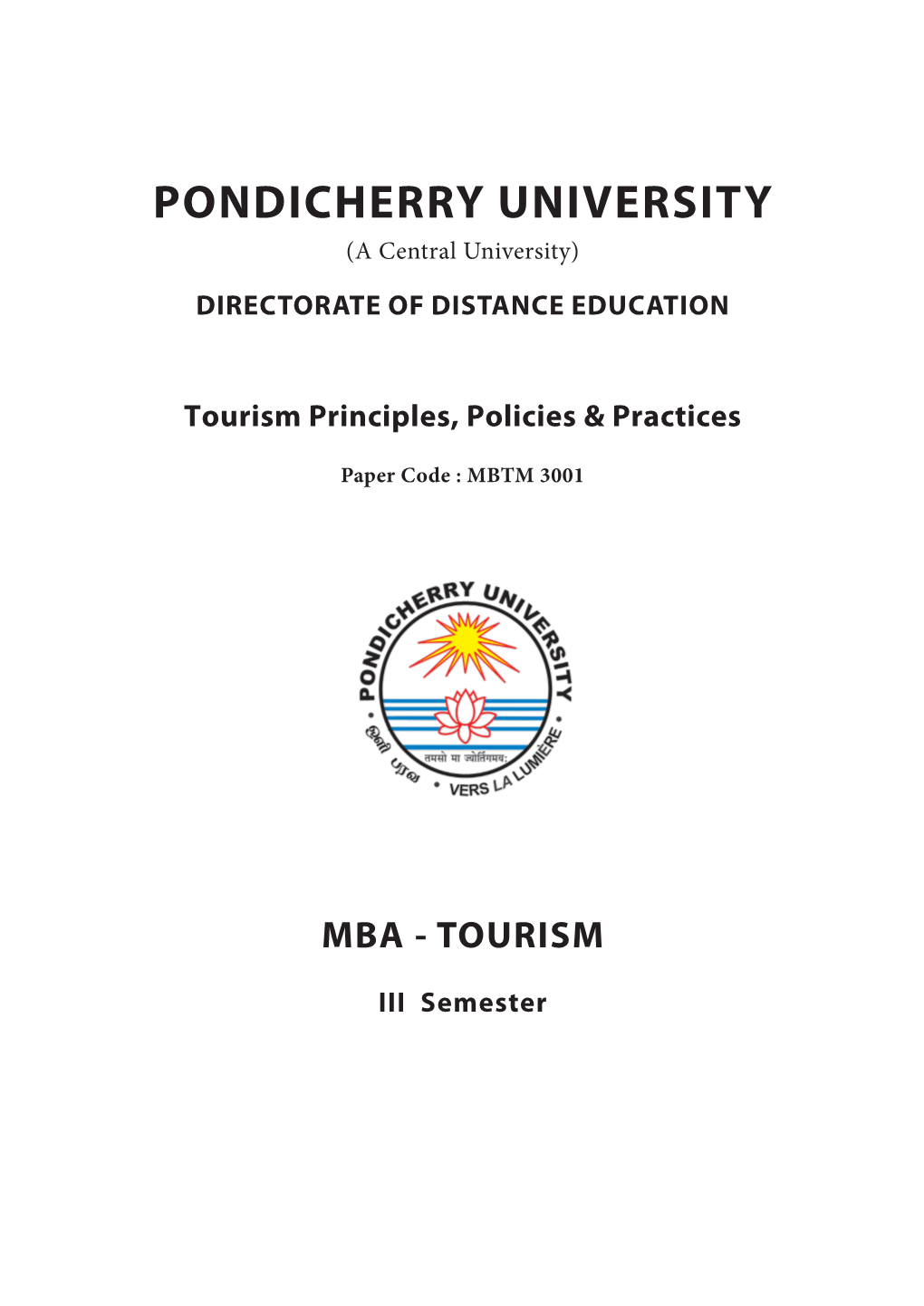 Tourism Principles & Practices